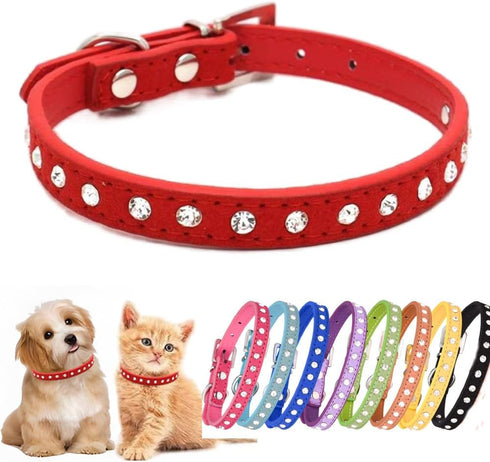 Weimostar Small Dog Collar Rhinestone Bling Sparkly Crystal Adjustable Diamond Glitter Jewel Female Girl Cat Collars for XXS XX-Small Puppy Pet Ki...