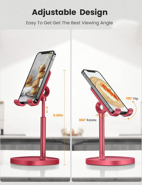 LISEN Cell Phone Stand,Angle Height Adjustable Stable Cell Phone Stand for Desk,Sturdy Aluminum Metal Phone Holder (Red)......