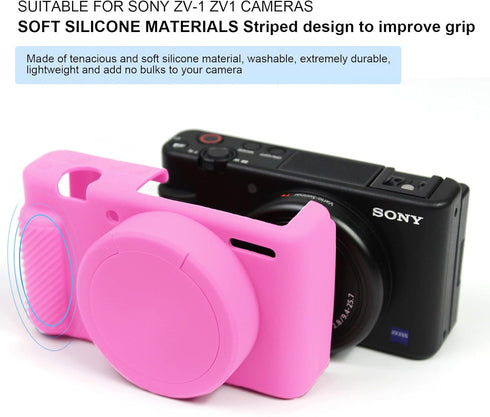 Camera Case for Sony ZV-1 Camera Removable Lens Cover,Anti-Scratch Silicone Soft Camera Case Compatible with Sony ZV-1 ZV1 Camera(Pink)...