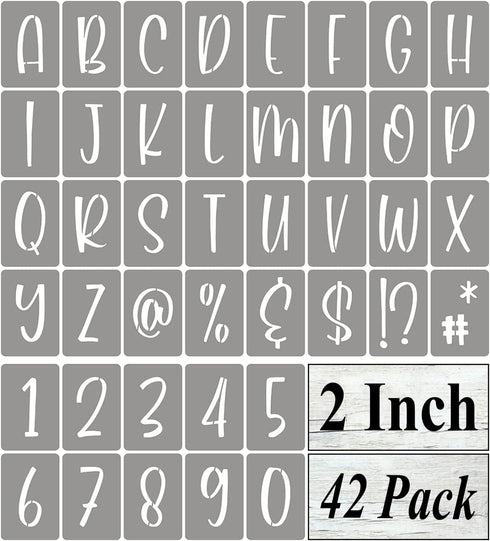 2 Inch Alphabet Letter Stencils for Painting - 42 Pack Letter and Number Stencil Templates with Signs for Painting on Wood, Reusable Letters and N...
