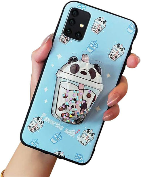 Cute Cartoon Case Compatible with Samsung Galaxy A71 5G Cases Slim Silicone Fit Protective Phone Cover with 3D Liquid Glitter Clear Kickstand Shoc...