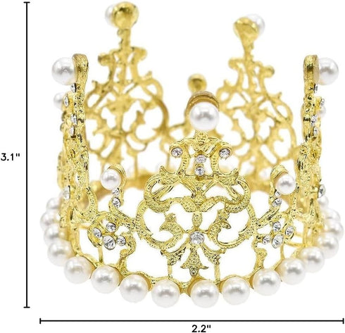 JANOU Crown Tiara Cake Topper Crystal Pearl Children Hair Ornaments for Wedding Birthday Party Cake Decoration (Gold)...