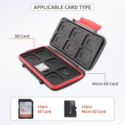 Memory Card Case Water-Resistant Anti-Shock Card Carrying Case Holder Storage Organizer Protector for 12 SD SDXC SDHC Card + 12 Micro SD MSD TF Ca...