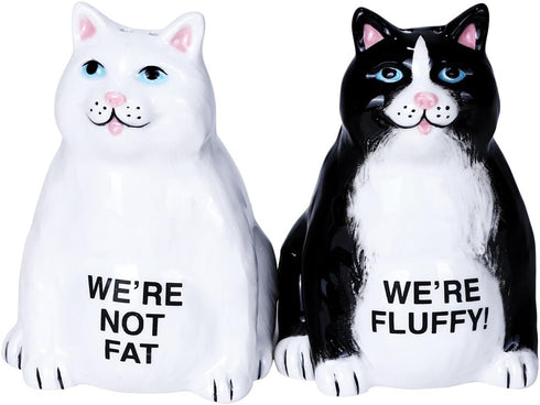 Pacific Giftware Fluffy Fat Cats Ceramic Magnetic Salt and Pepper Shaker Set...