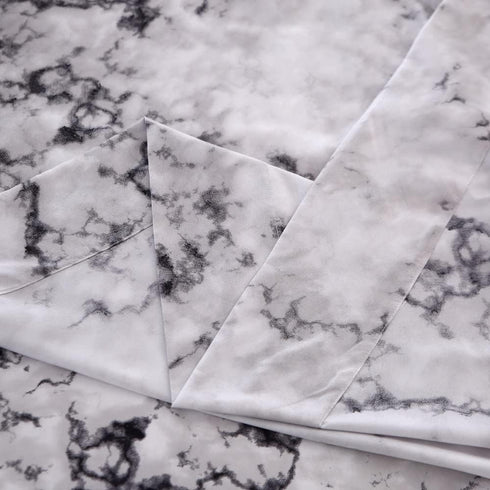 MAG Marble Bed Sheet,4PCS Black White and Gray Twin Size, Modern Pattern Printed Marble Bedding Sheet Set,with 1 Top Flat,1 Fitted Sheet and 2 Pil...