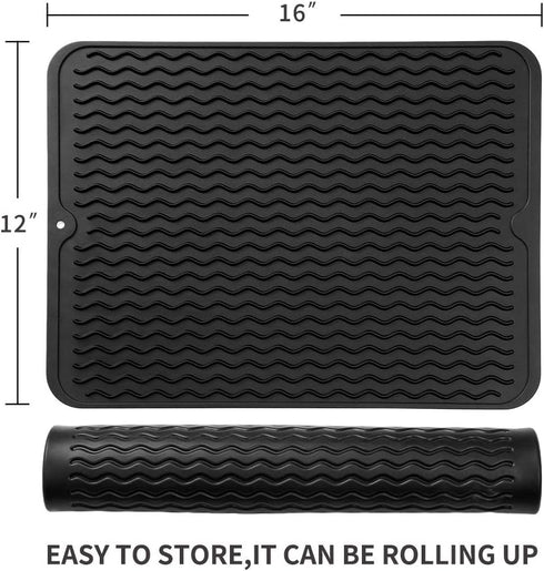 Silicone Dish Drying Mat for Multiple Usage,Easy clean,Eco-friendly,Heat-resistant Silicone Mat for Kitchen Counter or Sink,Refrigerator or drawer...