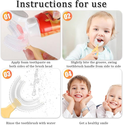 Kids U Shaped Toothbrush Cute Silicone Manual U Shaped Toothbrush Kids 360°Oral Teeth Cleaning Three Sided Toothbrush for Kids Toothbrushes U Shap...