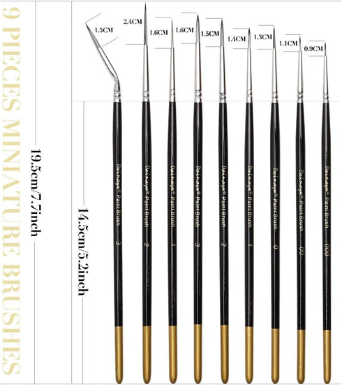 Dainayw Fine Detail Paint Brush Set - 9 Pieces Miniature Brushes for Watercolor, Acrylic Painting, Airplane Kits, Face, Nail, Scale Model Painting...