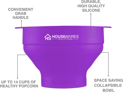 Collapsible Silicone Microwave Hot Air Popcorn Popper Bowl With Lid and Handles (Purple)...