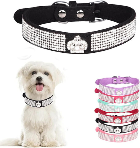 Rhinestone Dog Collar, Cute Soft Fancy Bling Diamond Pretty Jewel Sparkly Puppy Cat Pet Collar for XS Small Medium Large XL XXL, Crown Black XS...