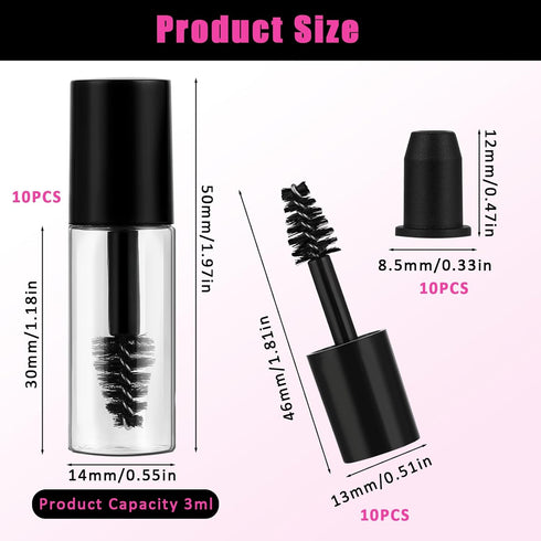 10 PCS Empty Mini 3ml Mascara Tubes, Mini Eyelash Cream Container Bottle with Eyelash Wand Rubber Inserts, Empty Mascara Tube Kit for DIY Mascara ...