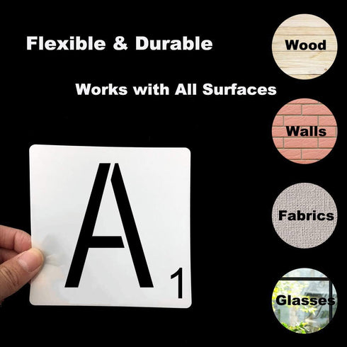 Scrabble Tile Letter Stencils 4 Inch - 28 Pack Scrabble Style Alphabet Stencil Templates for Painting on Wood, Reusable Plastic Stencils for Craft...