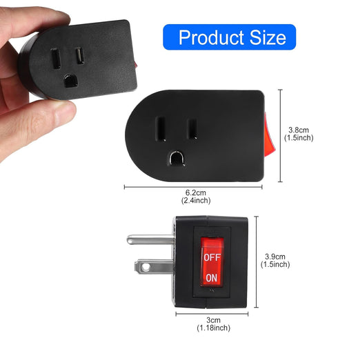 Grounded Outlet with ON Off Switch (2 Pack), Single Power Adapter Outlet Switch 15A 1875W/3 Prong Plug Switch in Black, ETL Listed...