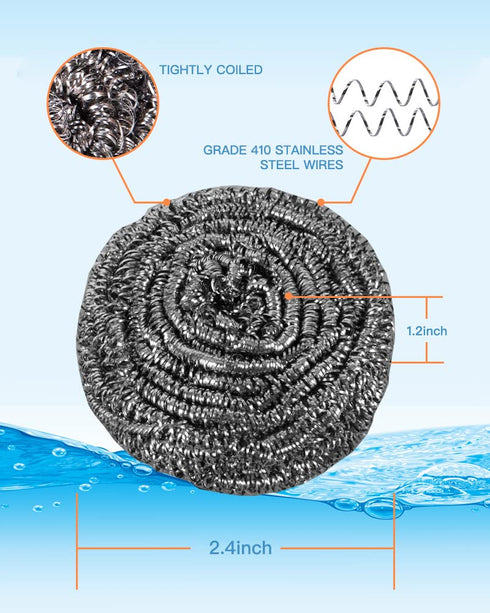 12Pcs Steel Wool Scrubber Pads for Cleaning Dishes, Pans, Pots, Ovens, Grills, Sinks - Stainless Steel Scrubbers for Kitchen, 12 Pack...