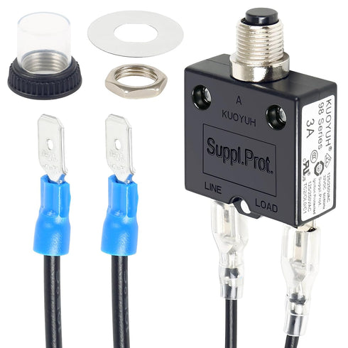 Push Button 3 Amp Circuit Breaker Automatic Trip, Fuse Tester Manual Reset 32V, Low Voltage Protection with Waterproof Cap...