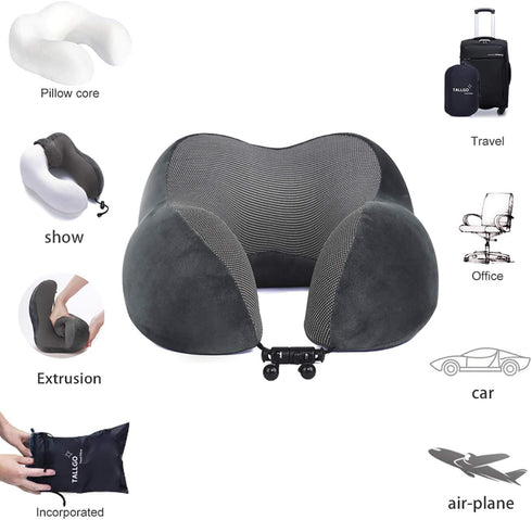 Travel Pillow, Best Memory Foam Neck Pillow Head Support Soft Pillow for Sleeping Rest, Airplane Car & Home Use (Grey)...