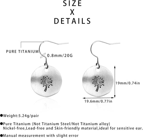 TGNEL Vintage Dandelion Titanium Earrings Dangling, Antique Flower Circle Disc Drop Dangle Earring for Women Sensitive Ears...