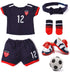 18-inch Girl Doll Clothes Accessories - Team USA 6 Piece Soccer Uniform Clothing Includes Headband,Shirt,Shorts, Socks,Shoes and Football Fits 18"...