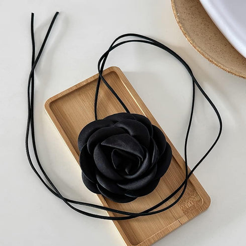Vintage Black Flower Choker Necklace Big Rose Flower Long Black Velvet Choker Necklaces Goth Collar Choker Camellia Flower Necklace for Women Hall...
