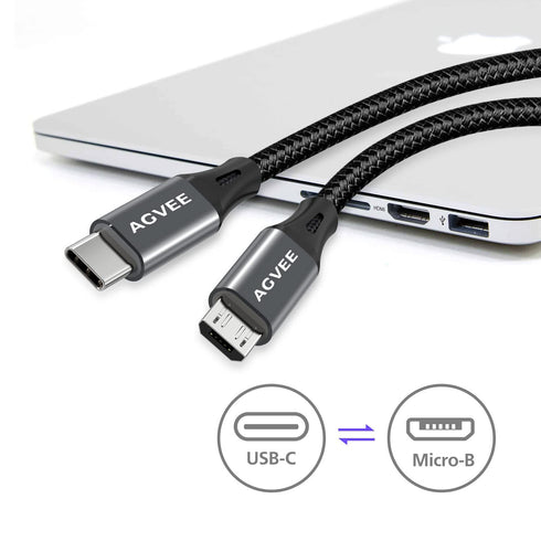 AGVEE 2 Pack 6ft USB-C OTG to Micro USB Cable, Braided Charger Data Sync Cord Charging Wire Adapter for Samsung Galaxy S7 S6, J7, J3, LG, PS4, Kin...