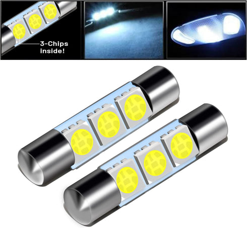 ZHOL SUPER BRIGHT White Vanity LED Light Bulbs Mirror Fuse Sun Visor 3-SMD 5050 Chips, 6641F (A Pair)...