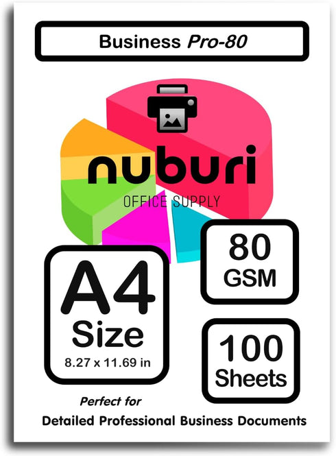 Nuburi - A4 Size Printer Paper - Great for Professional Documents - 80 gsm / 21lb (100 Sheets)...