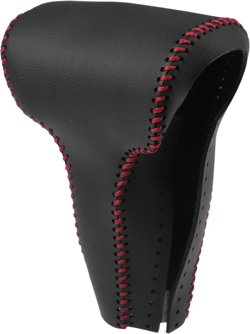 Gear Shift Head Knob Cover Transmission Lever Trim for Honda CRV 2017 2018 2019 Faux Leather Black Red Stitches...