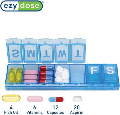 EZY DOSE Weekly (7-Day) Pill Case, Medicine Planner, Vitamin Organizer Box, Large Locking Compartments to Secure Prescription Medication and Preve...