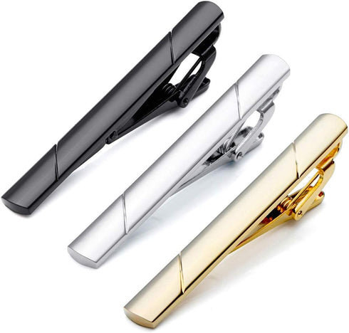 PiercingJ 3pcs Set Stainless Steel Exquisite GQ Classic Tie Bar Clip, Silver Tone, 2.3Inches...