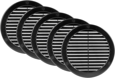 Vent Systems 6'' Inch Black Soffit Vent Cover - Pack of 5 - Round Air Vent Louver - Grille Cover - Built-in Insect Screen - HVAC Vents for Bathroo...