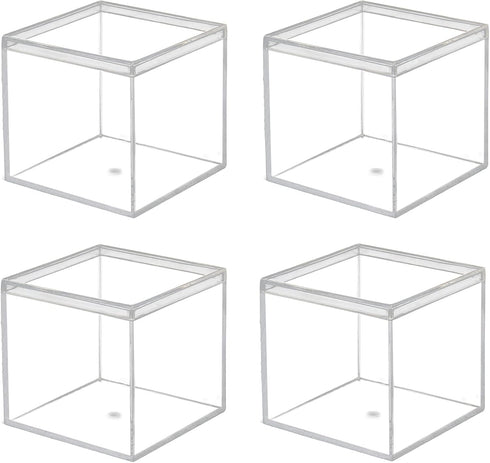 dedoot Clear Acrylic Boxes with Lid, 4 Pack 3.3x3.3x3.3 Inch Clear Acrylic Plastic Square Cube Small Acrylic Storage Containers for Favors, Sweets...
