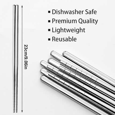Stainless Steel Chopsticks 5 Pairs Reusable Multicolor Lightweight 304 Metal Chopsticks Square Lightweight Non-Slip Chop Sticks Dishwasher Safe Gi...