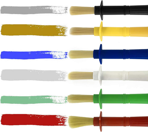 U.S. Art Supply Children's Jumbo Art Brushes Set of 6 - Plastic Handle Round Brushes with Hog Bristles, Stubby Grip - Ideal for Tempera, Poster Pa...