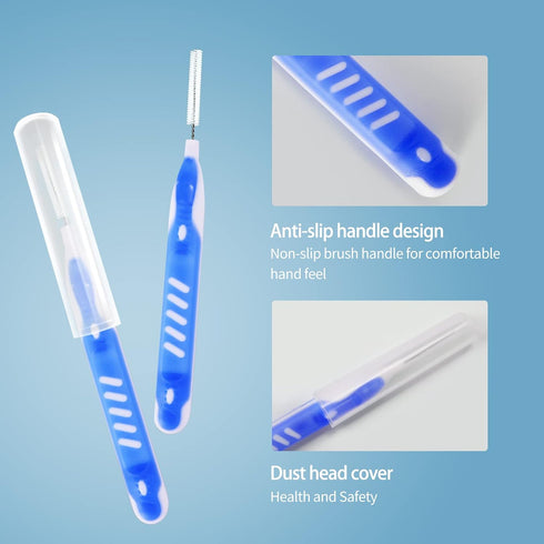 Interdental Brushes, Dental Brush Cleaner Toothpick Flossing Head Tooth Cleaning Tool with Portable Case for Tooth Cleaning(Blue) (Micro Tight Tee...