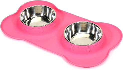 AsFrost Dog Food Bowls Stainless Steel Pet Bowls & Dog Water Bowls & Cat Bowls for Food and Water No-Spill Non-Skid Silicone Mat, Feeding Bowls wi...