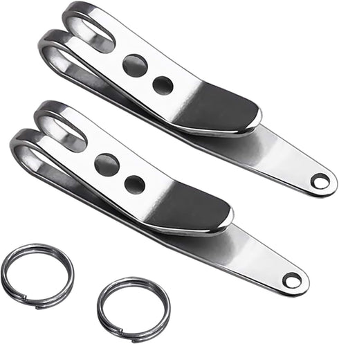 Deep Carry Knife Pocket Clip Nano, Multi-Purpose Pocket Suspension Clips for Keys, Flashlights, Knives - Stainless Steel (2 Pack)...