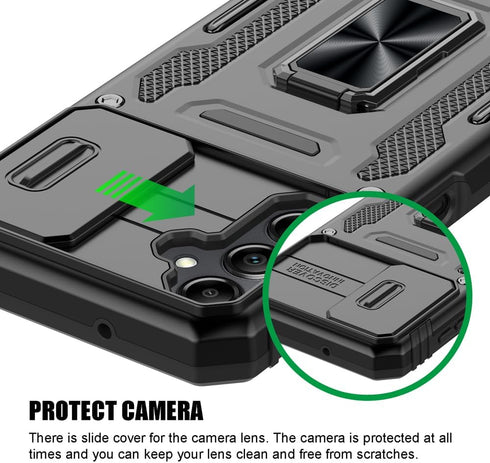 for Samsung Galaxy A14 5G Case, Shockproof Phone Case & Sliding Camera Cover & Ring Holder Kickstand with Screen Protector for Samsung Galaxy A14 ...