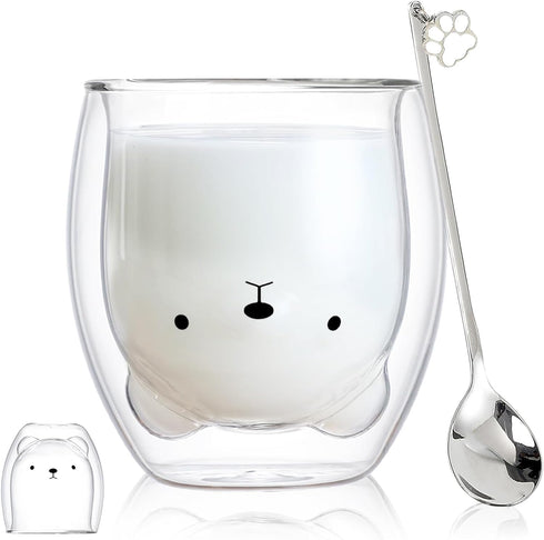 Bear Cute Mugs Kawaii Double Wall Glass Coffee Tea Mill Yogurt Cup Funny Novelty Gift for Women Her Friends Office Birthday Christmas...