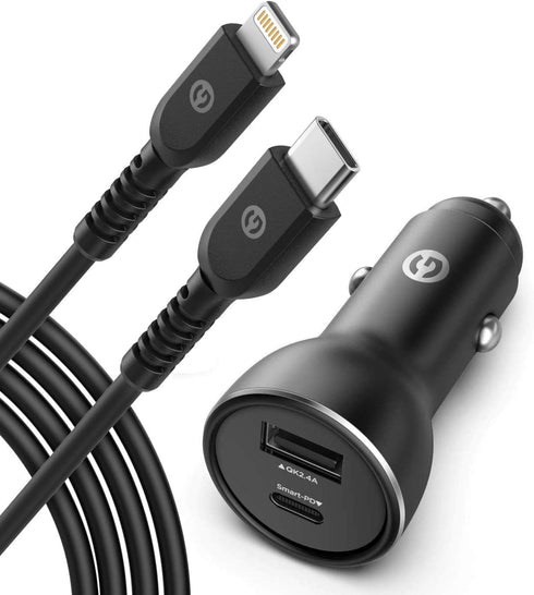 Galvanox iPhone Car Charger (30W) Multi Port Fast Charging Car Adapter with MFi Apple Certified USB-C to Lightning Cable for iPhone 11/12/13/14 Pr...