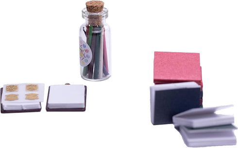 Dollhouse Accessories School Supplies 8pcs Mini Books 2pcs Mini Clipboard with Crayons Miniature School Set Office Stuff Toys for DIY Dollhouse De...