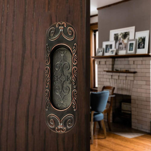 4.13" European Recessed Flush Pull Handle, Stainless Steel Sliding Door Handle, Inset Antique Recessed Pull Handle for Cabinet Closet Dresser Draw...