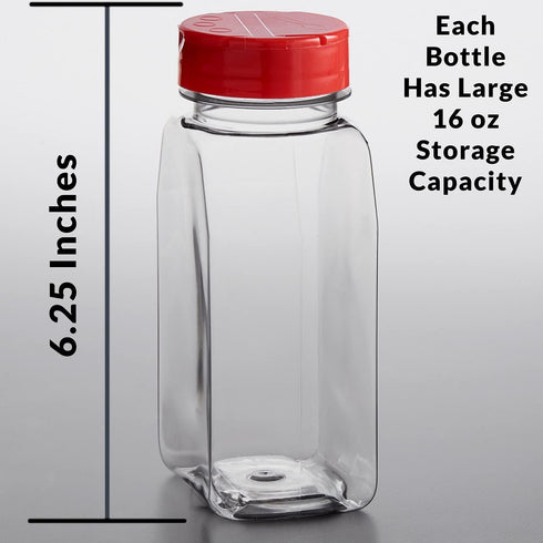 Skyway Supreme Large 16 OZ Plastic Spice Bottles Seasoning Containers Jars - Flap Cap Pour and Sifter Spice Shaker - Refillable Perfect For Storin...