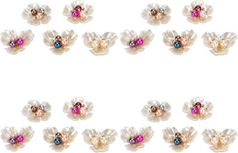 HEEPDD 20Pcs Flower Rhinestone Buttons, Flat Back Faux Pearl Flower Buttons Embellishments for Crafts Jewelry Making Wedding Clothes Bags Shoes De...