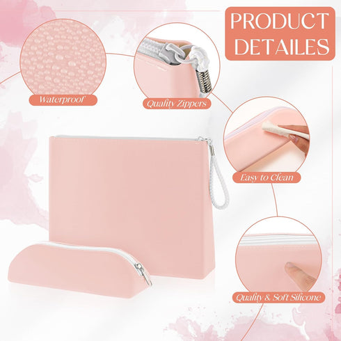 2 Pcs Silicone Makeup Bag and Makeup Brush Holder Silicone Cosmetic Bag with Zipper Waterproof Travel Toiletry Bag Makeup Tools Organizer for Trav...