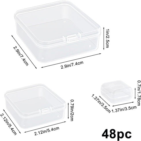 48Pcs Mini Storage Containers, Mixed Sizes Small Rectangular Clear Plastic Storage Containers Box with Hinged Lid for Beads, Organizie Tiny Items,...