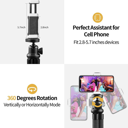 Sensyne Phone Tripod, Flexible Cell Phone Tripod with Phone Holder and Wireless Remote, Mini Travel Tripod Stand, Compatible with All Cell Phones,...