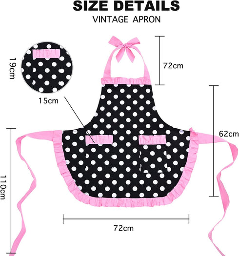 Violet Mist Vintage Apron for Women, Pink Polka Dot Retro Stylish Apron with Pockets, Adjustable Neck Strap...