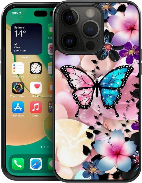 ZHEGAILIAN Case Compatible with iPhone 15 Pro Max,Pink Blue Butterfly Cases Compatible with iPhone 15 Pro Max for Girls,Non-Slip Pattern Cover[Sho...