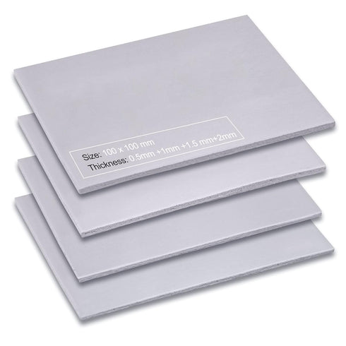 4 Pack 13W/m.K Thermal Pads, 100 x 100mm 0.5mm+1mm+1.5mm+2mm Silicone Cooling Pad Non Conductive Heat Resistance Extreme Odyssey Cover with Dual S...