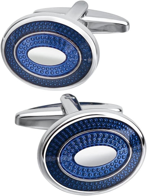 Fomissky Oval Navy Blue Cufflinks for Men Silver Plated, Personalized Men's Cuff Links Groom Wedding Gifts Tuxedo Business Shirt Accessories...